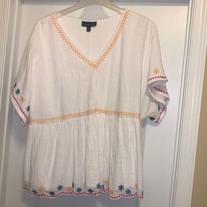 Lined linen blouse w/embroidered details. Lane Bryant, size 20